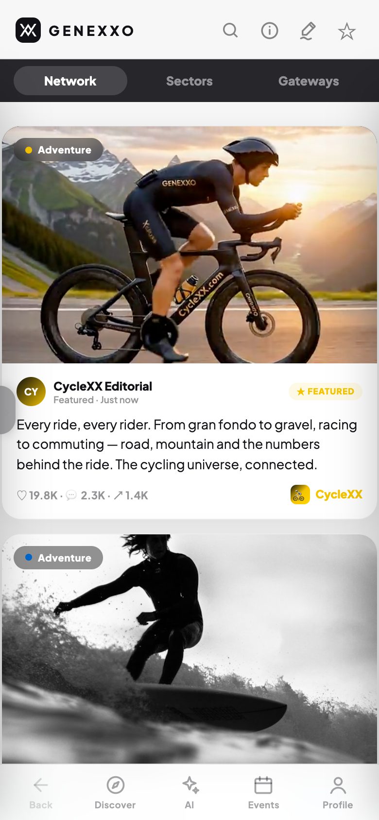 The GENEXXO app: the network feed
